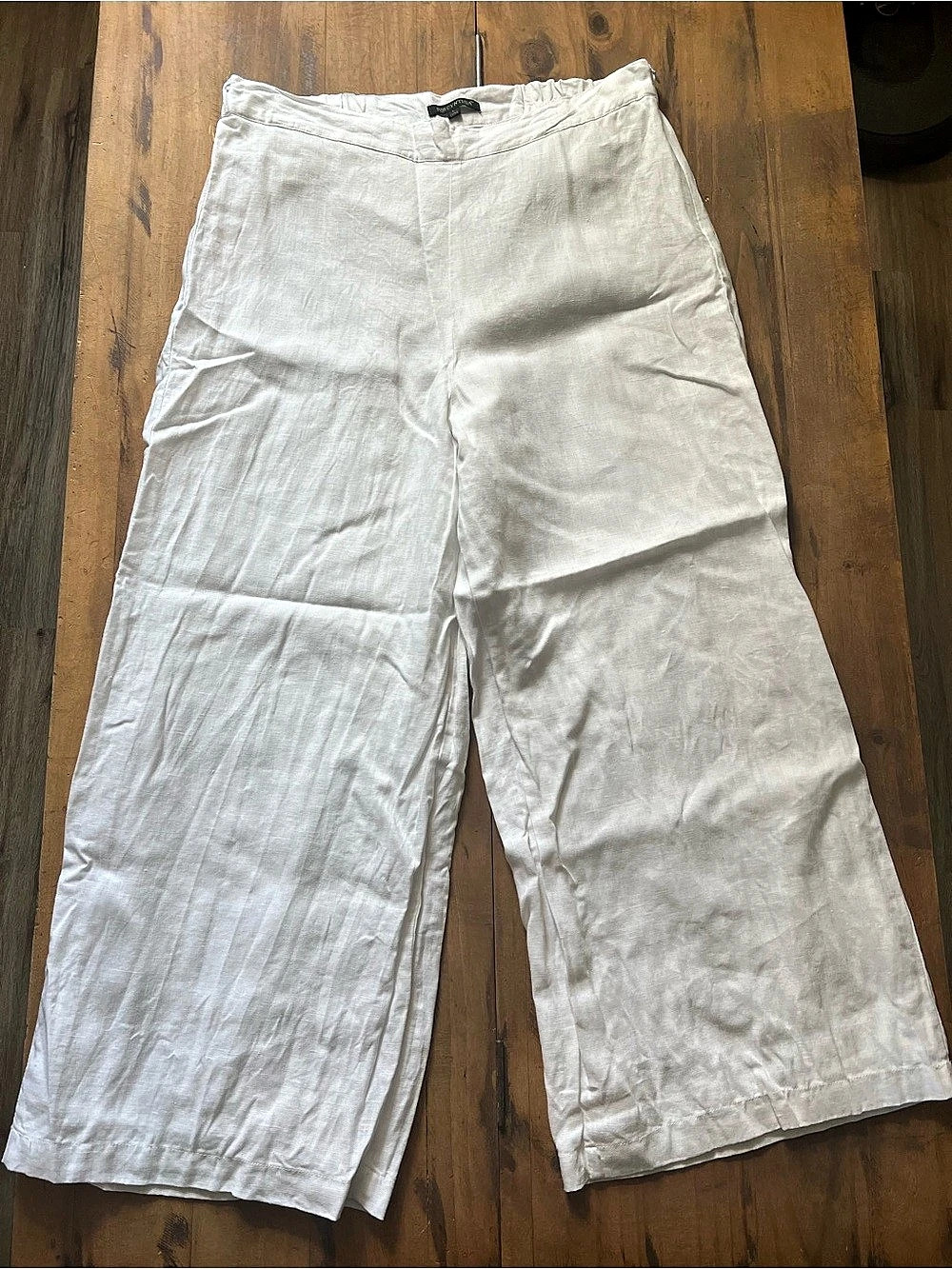 Wide Leg Linen Pants in White with inner lining